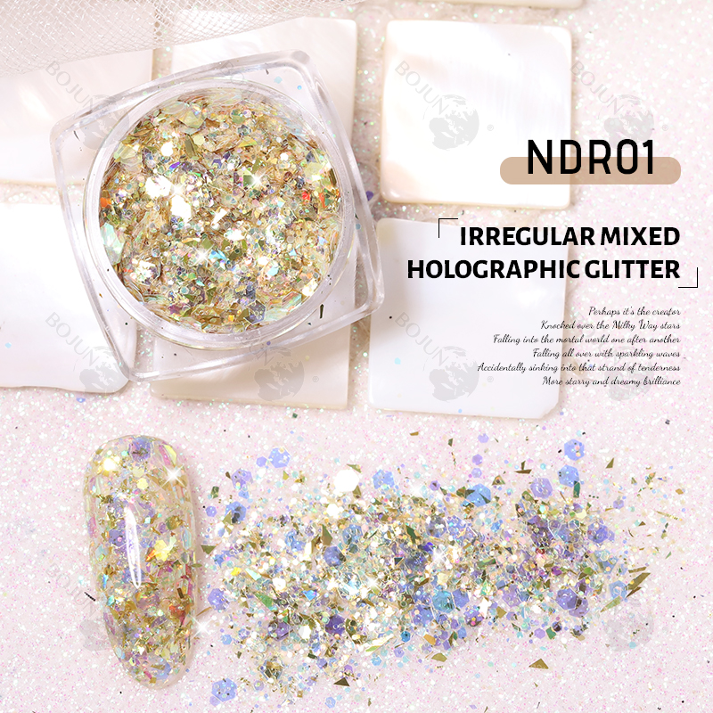 BOJUN NDR01 | Irregular Mixed Holographic Solvent Resistant Glitter Powder(1kg)